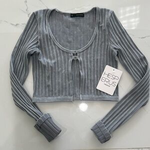 Hesperus grey ribbed long sleeve crop top